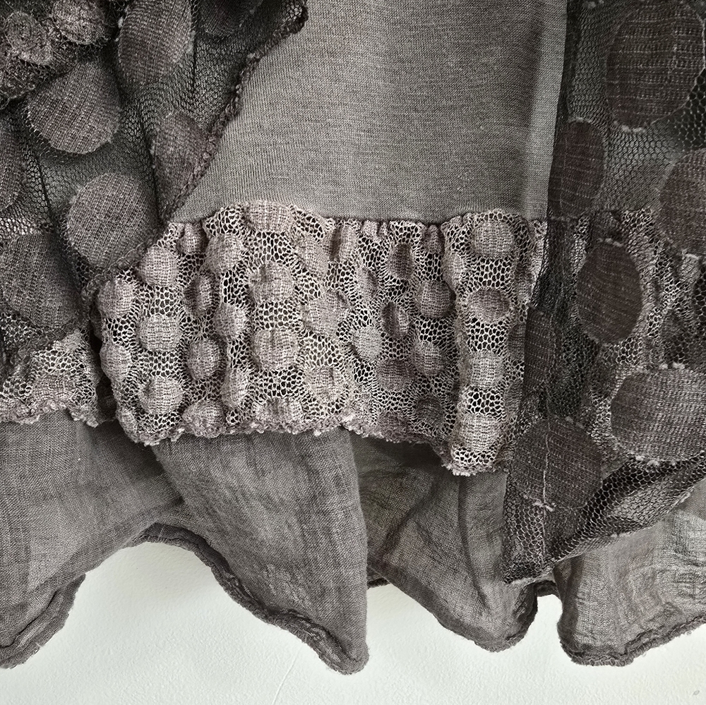 Made in Italy Layered Brown Tunic with Polka Dot Design Sheer Overlay Women's - Picture 6 of 10